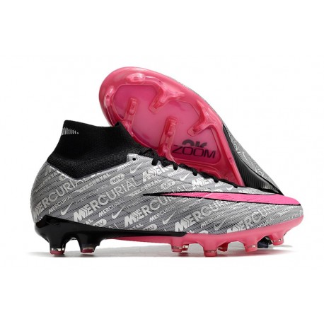 Nike Zoom Mercurial Superfly IX Elite FG Silver Rosa Svart