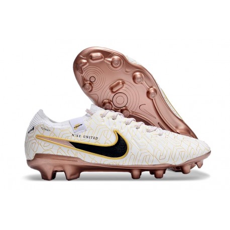 Nike Tiempo Legend 10 Elite Fotbollssko för Gräs Vit Guld Svart