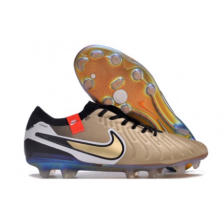 Nike Tiempo Legend 10 Elite Fotbollssko för Gräs Future Heritage Guld Svart